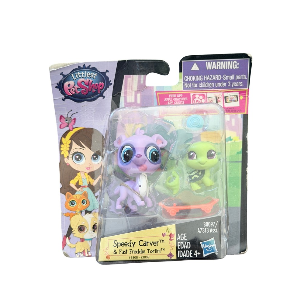 Littlest Pet Shop Speedy Carver Fast Freddie Tortini NIB Purple Dog Green Turtle